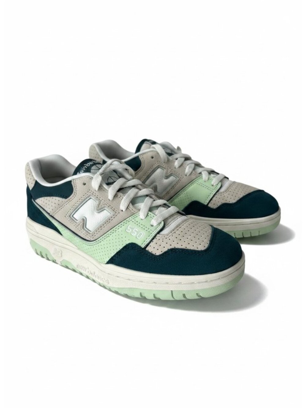 New‎ Balance 550 Green Grey Suede Basketball Sneakers Mens US 9 EU 42.5